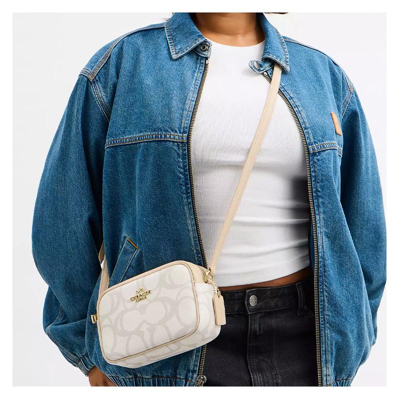 COACH Jamie 20 Adjustable Shoulder Strap Signature Coated Canvas Camera Bag Crossbody Shoulder Bag Small Women's Cream White