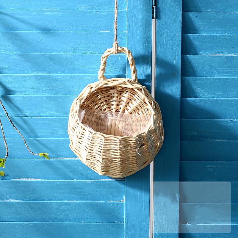 Handmade Wicker Rattan Basket Nest Flower Pot Planter Hanging Vase Container