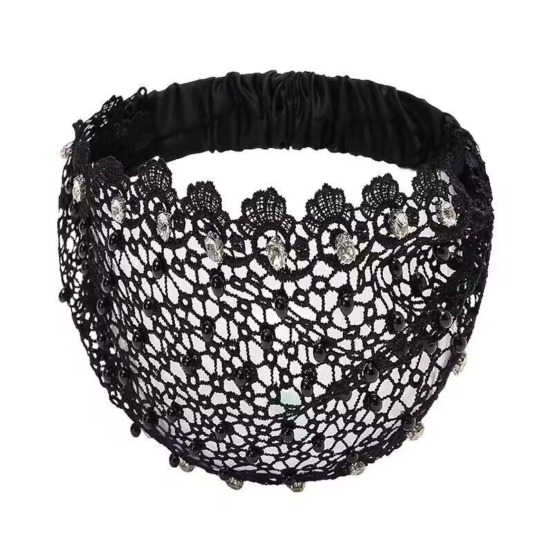 Breiter hohler Stirnband mit Perlen, Douyin-Promi-Stil, kaschiert graue Haare, vielseitige Kopfbedeckung/Kopftuch