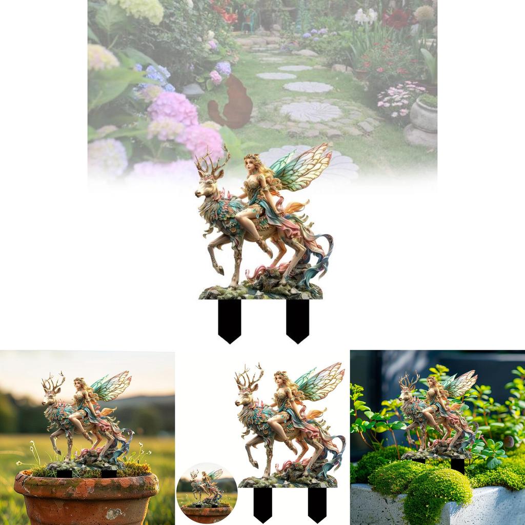 Vibrant Green Magical Deer And Forest Fairy Garden Acrylic Stake Sign Perfect For Unique Gifting