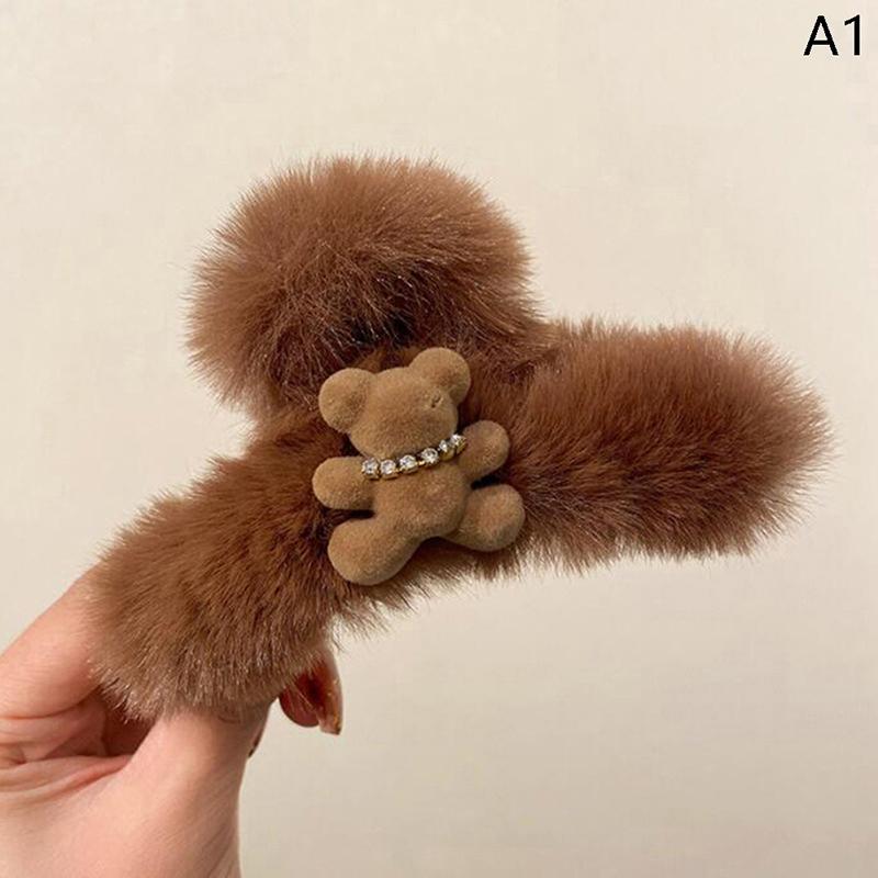 

Милый медведь Зимние плюшевые акриловые заколки-коготь для волос для женщин и девочек Большие корейские кофейный
