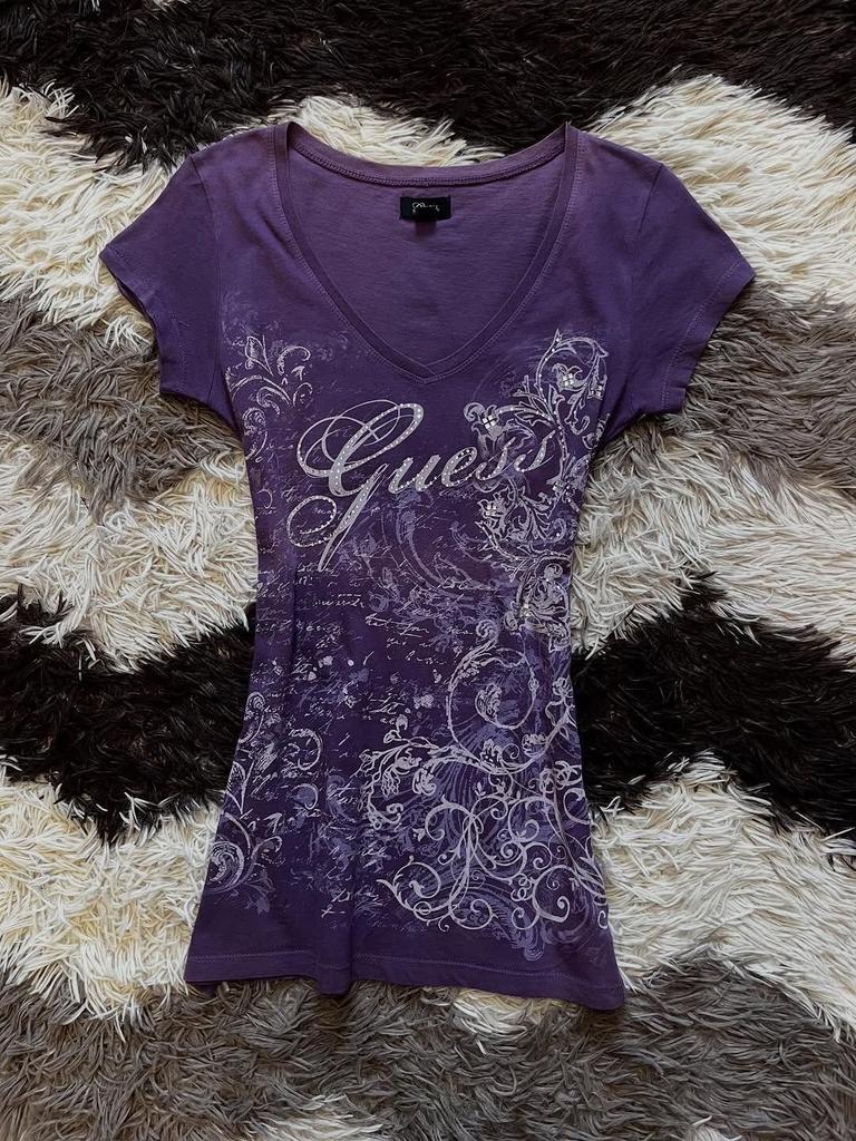 American Vintage Purple Floral V-Neck Short-Sleeve T-Shirt - Retro Spicy Girl Summer Style