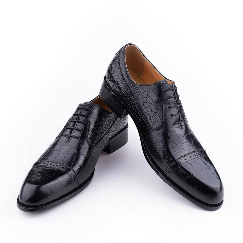 Fashion New Printing Luxury Formal Men's Shoe Genuine Leather Evening Party Office Classic Model Oxford Lace Up Formal Office Dress Shoe