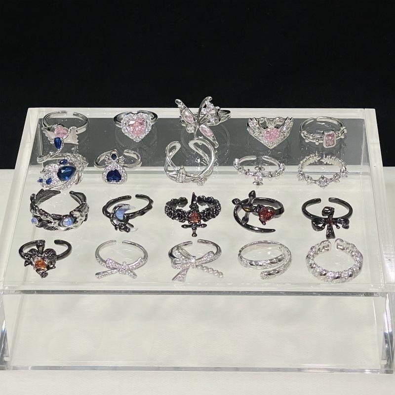 Light Luxury Pink Bow Open Ring Series Cold Wind Advanced Index Finger Ring Niche Design Ring