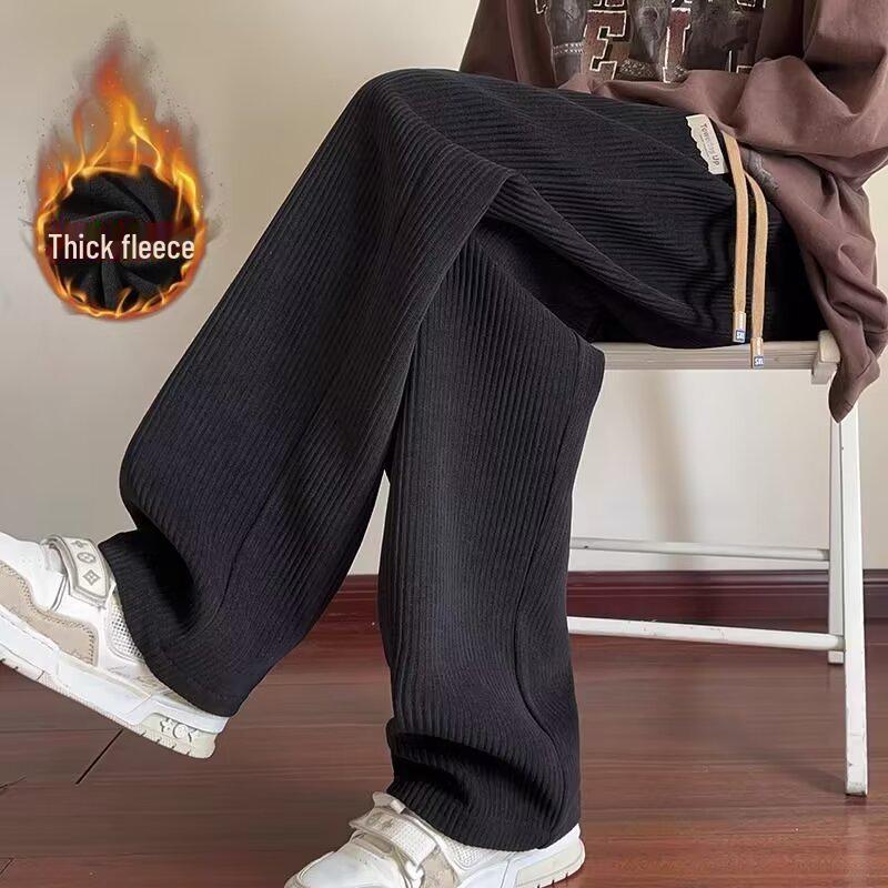Men's Oversized Plush Corduroy Sweatpants - Thick, Wide-Leg, Straight-Fit Trousers for Autumn/Winter