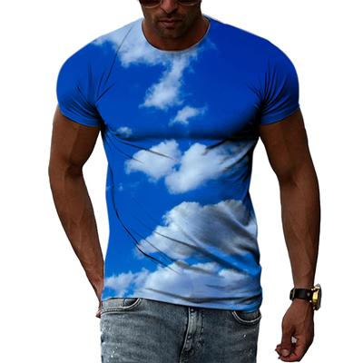 Summer Blue Sky and White Cloud 3D Printing Men's T-shirt Fashion Casual Personality Simple Round Neck Short Sleeve Global Popular Top