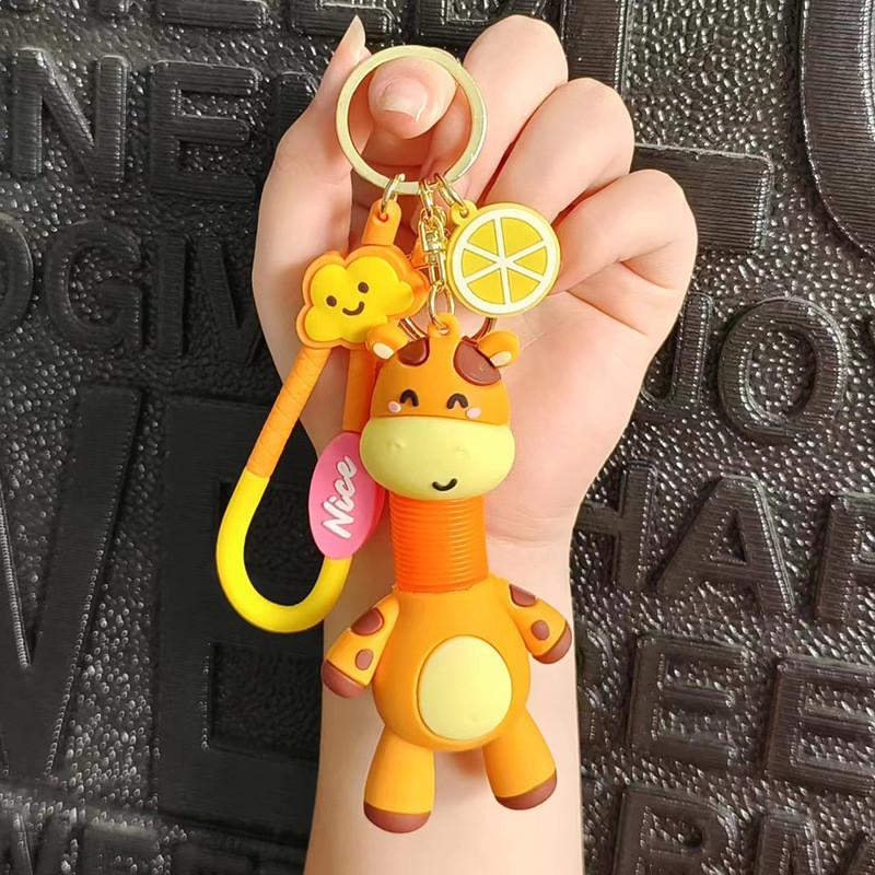 Creative Stretchable Giraffe Car Keychain Adorable Silicone Bag Accessory