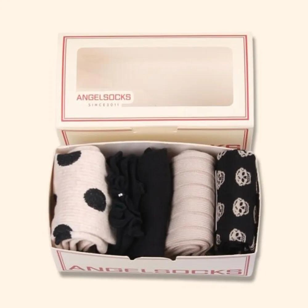 Angel Socks SET004-Pattern Up Polka Dot Fashion Skull Black Beige