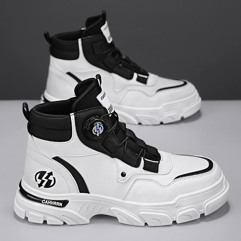 

New Autumn and Winter Leather High-top Martin Boots Fashionable Rotary Button Foot Cover Men s Outdoor Sports Yellow Boots Men s Boots 45