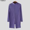INCERUN Men Zip-up Long Sleeve Solid Fitted Pajamas Jumpsuits Romper Bodysuits Underwear