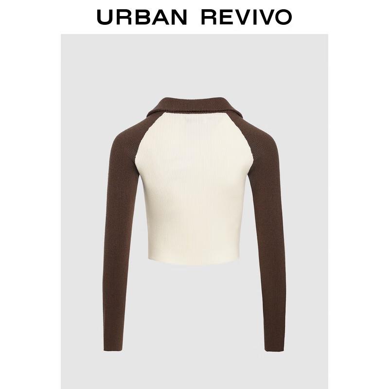 UR Damen College-Stil Kontrast Strickjacke mit doppeltem Reißverschluss