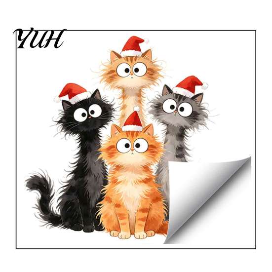 Decorative Festive Cat Stickers Christmas Window Cling, Cartoon Cats Sticker with Santa Hat, Removable Holiday Home Embellishments PVC Static
