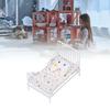 1:12 Scale Dollhouse Furniture Mini Bed Set Decorative Pillow Metal Frame Realistic Miniature Bed White Star Pattern