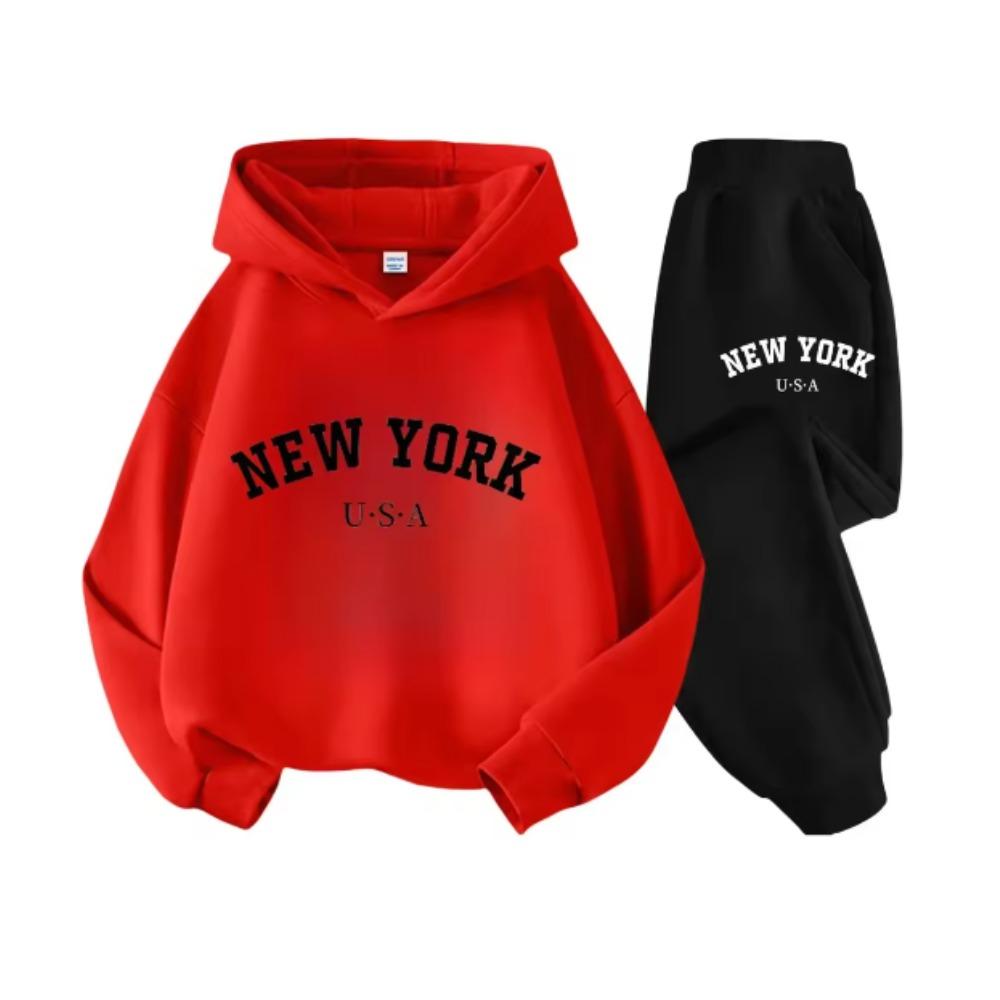 Children's Letter Print Boys and Girls Hooded Suit Autumn and Winter Long-sleeved Sweatshirt + Pants Sweatshirt Two-piece Set