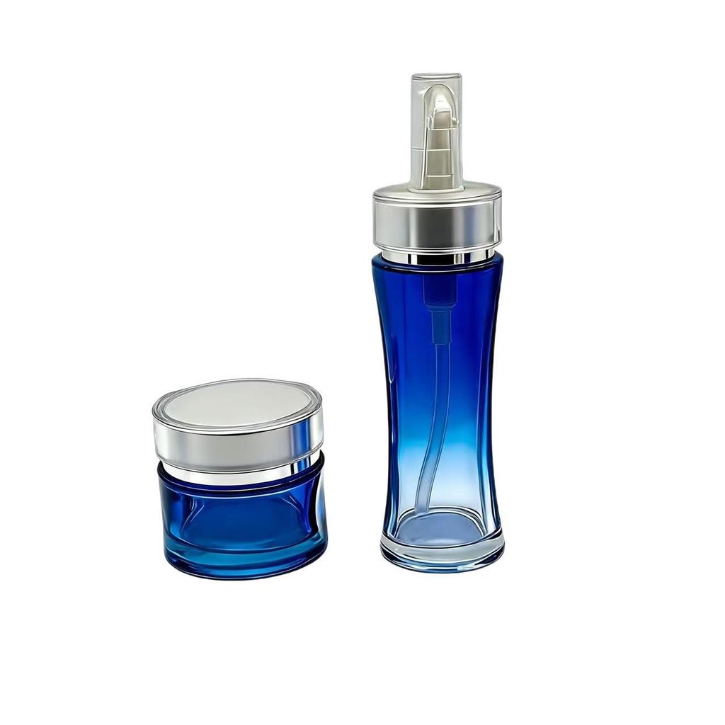 ALBION Glas-Hautpflegeflasche mit Lotionpumpe, 120ml & 100ml, Leerer Behälter für Kosmetik-Essenz
