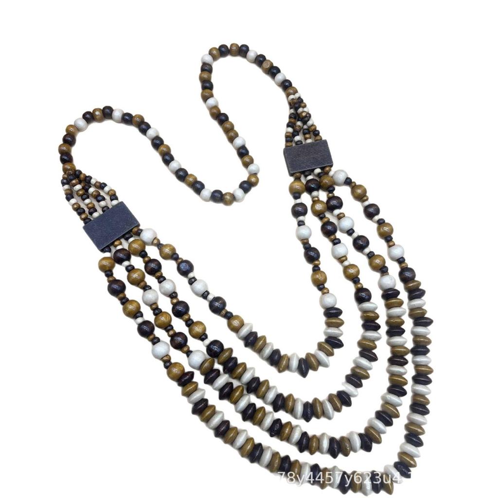 Cross Retro Ethnic Wooden Beads Multi-layer Necklace - Bohemian Sweater Chain Accessory