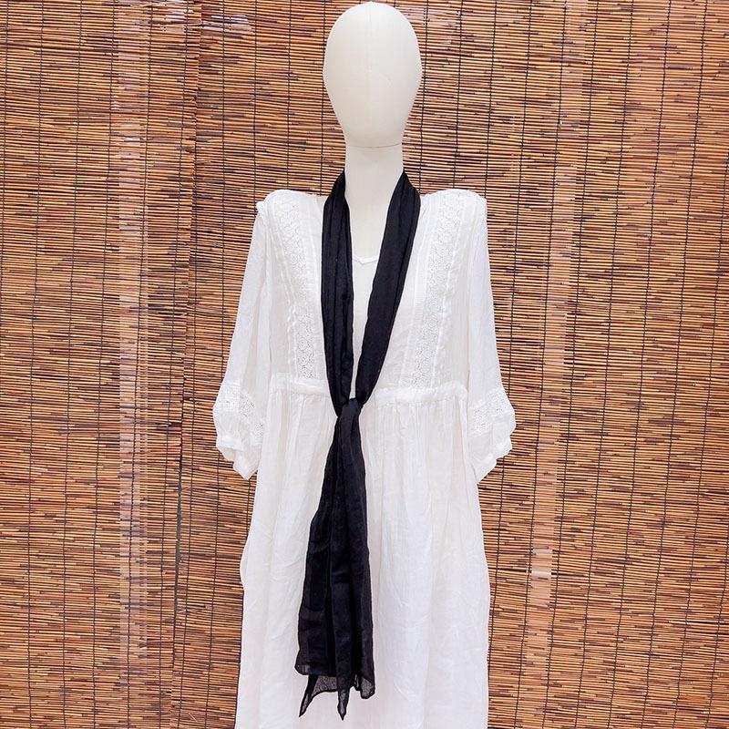 Thin Hollow Solid Color Soft Cotton Scarf Korean Version Thin Narrow Extended Small Silk Scarf Summer Neck Protection