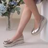Fashion Slope Heel Shoes Spring New Round Head Shallow Mouth Butterfly Knot Set Foot Waterproof Platform Non-slip Heel Shoes