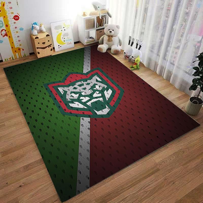 Leopard Emblem on Red Green Carpet suitable as a non-slip mat for the living room or bedroom sofa