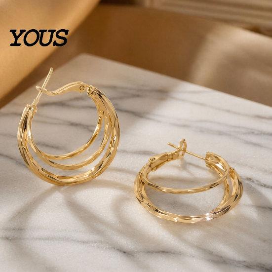 Earring 1 Pair Gold/Silver Hoop Earrings for Women, Chunky Casual And Formal Triple Split Earrings, Multi Statement Jewelry