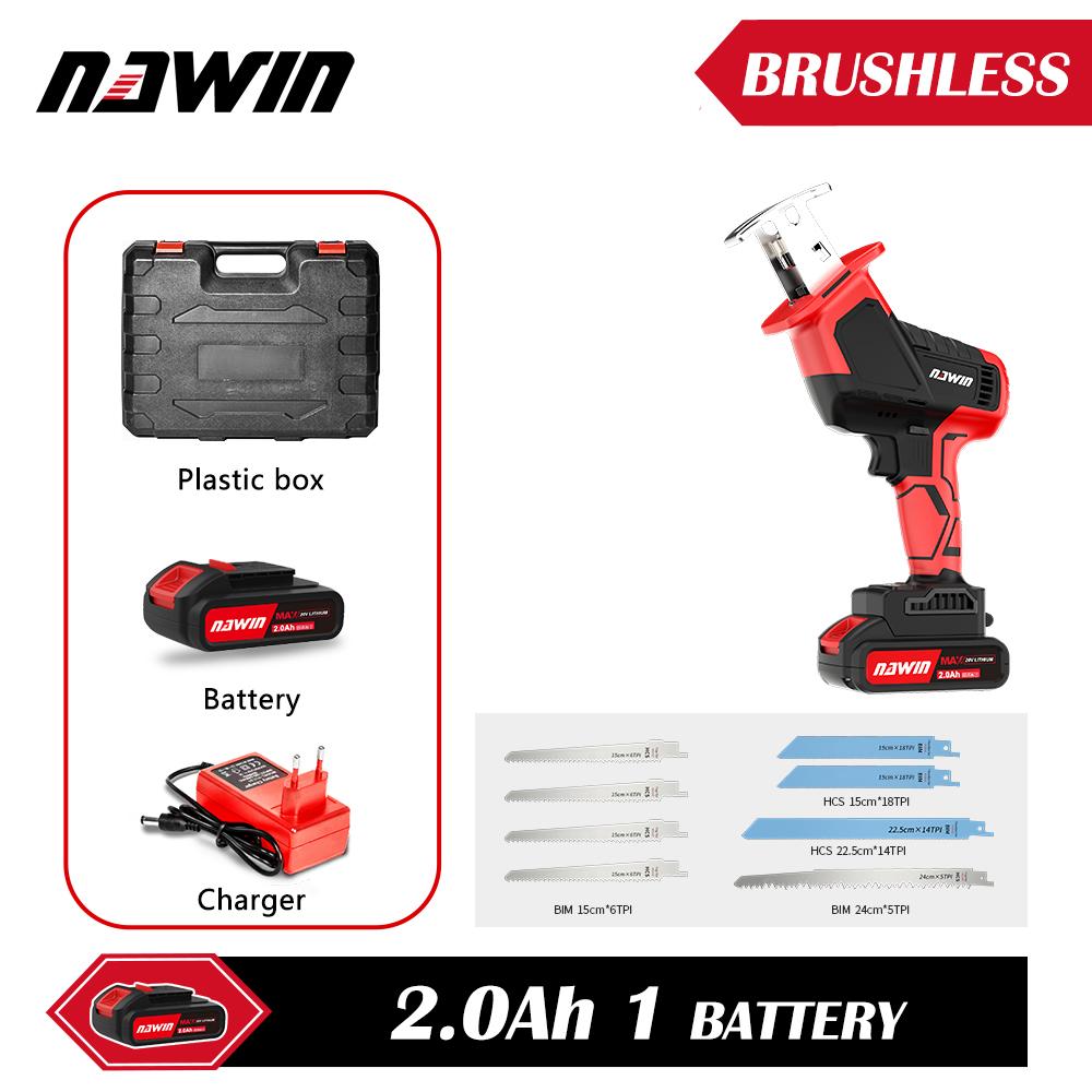 

Сабельная пила NAWIN 20 В, бесщеточная, аккумуляторная, портативная, для резки металла, дерева 2.0Ah