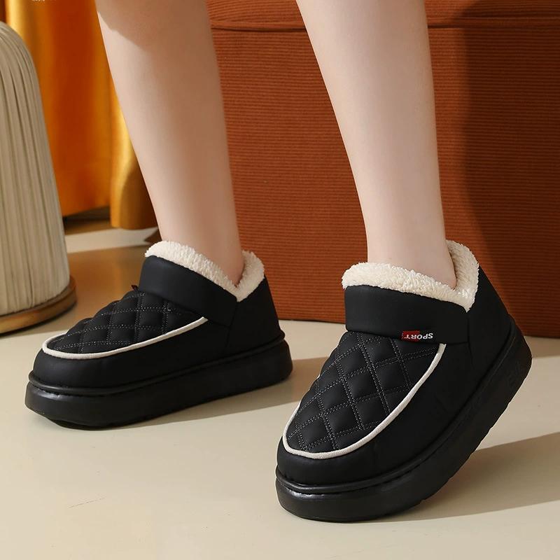 Autumn Winter Warm Snow Boots for Women Plush and Thick Insulation for Warm Home Cotton Shoes Waterproof and Anti Slip Solid Color Cotton Slippers