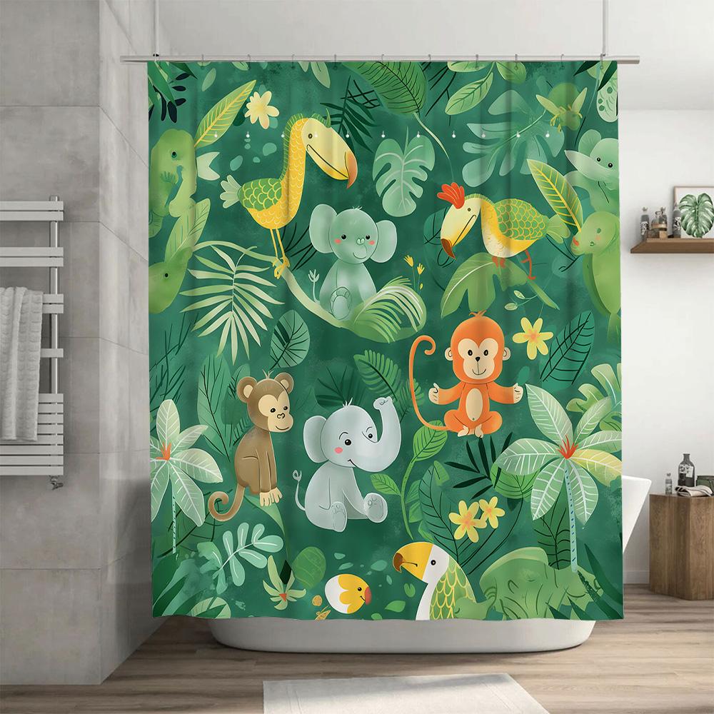 Animal Print Decor Shower Curtain Autumn Harvest Festive Halloween Pumpkin Design Bath Decoration Waterproof Fabric Shower Cover