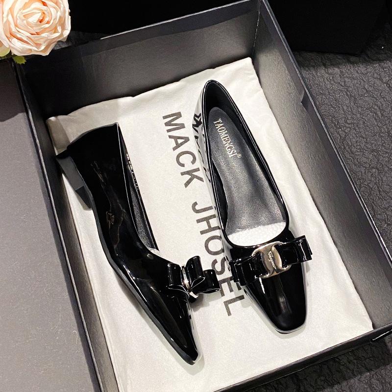 

[Shei Su Yinyin] Promotion Dinner~ Square Head Bow Light Mouth Ballet Flat Shoes Women s Single Shoes Commuter ol 42 чорний