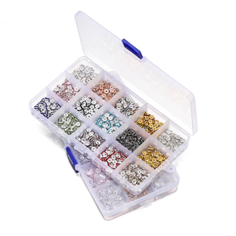 600-1080pcs Silver Color Rhinestone Rondelles Crystal Bead 4-8mm Loose Spacer Beads Kits for DIY Jewelry Making Supplies Set