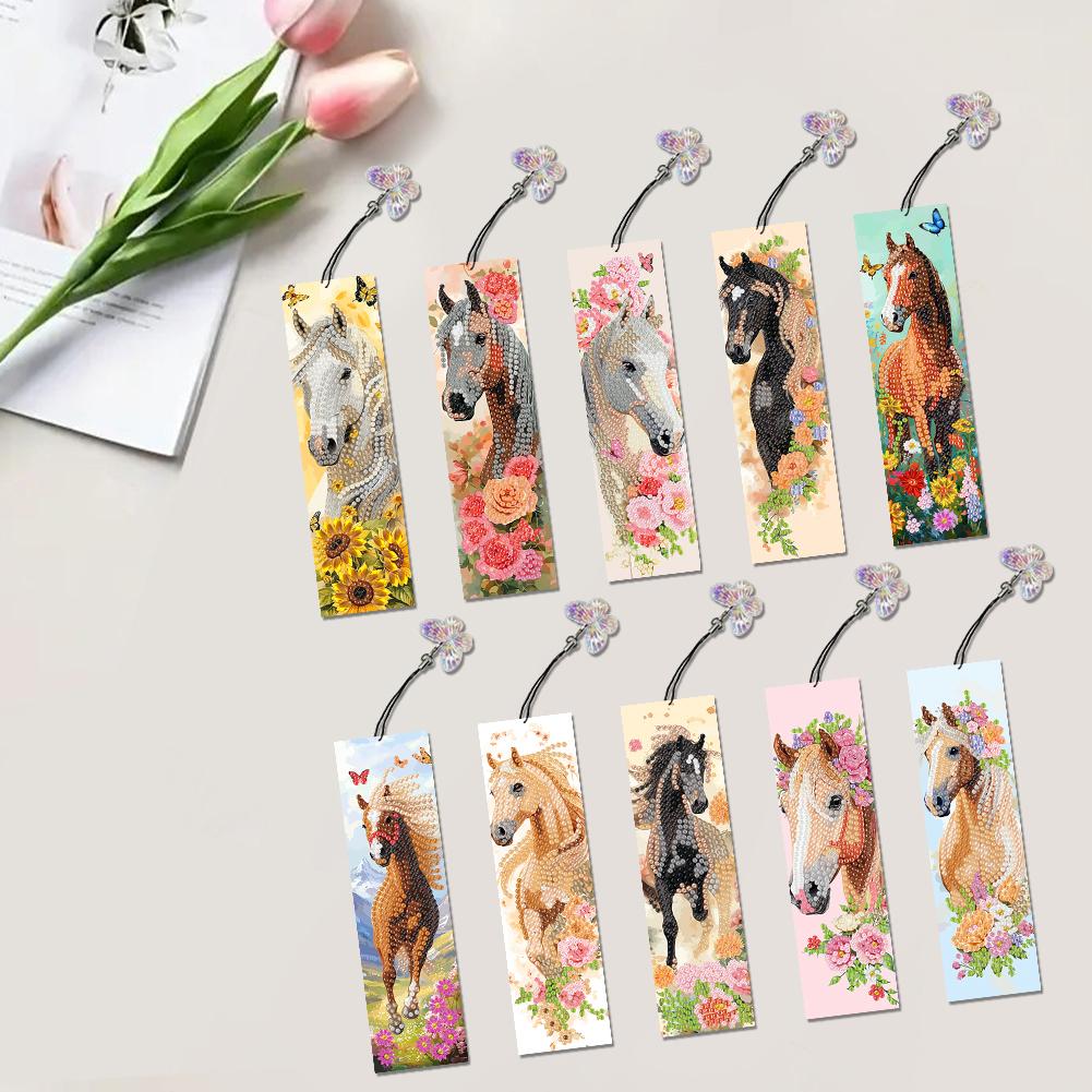 10Pcs Horse DIY Diamond Bookmark Art Projects Irregular Shaped Diamonds Diamond Painting Art Bookmarks for Reading Enthusiasts