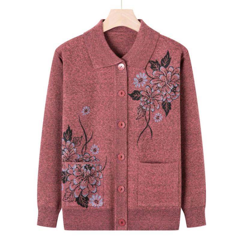 Middle-aged Spring and Autumn Clothes Cardigan Sweater Female Mother Knitted Sweater Jacket Elderly Clothes Grandma Autumn Clothes Loose Top