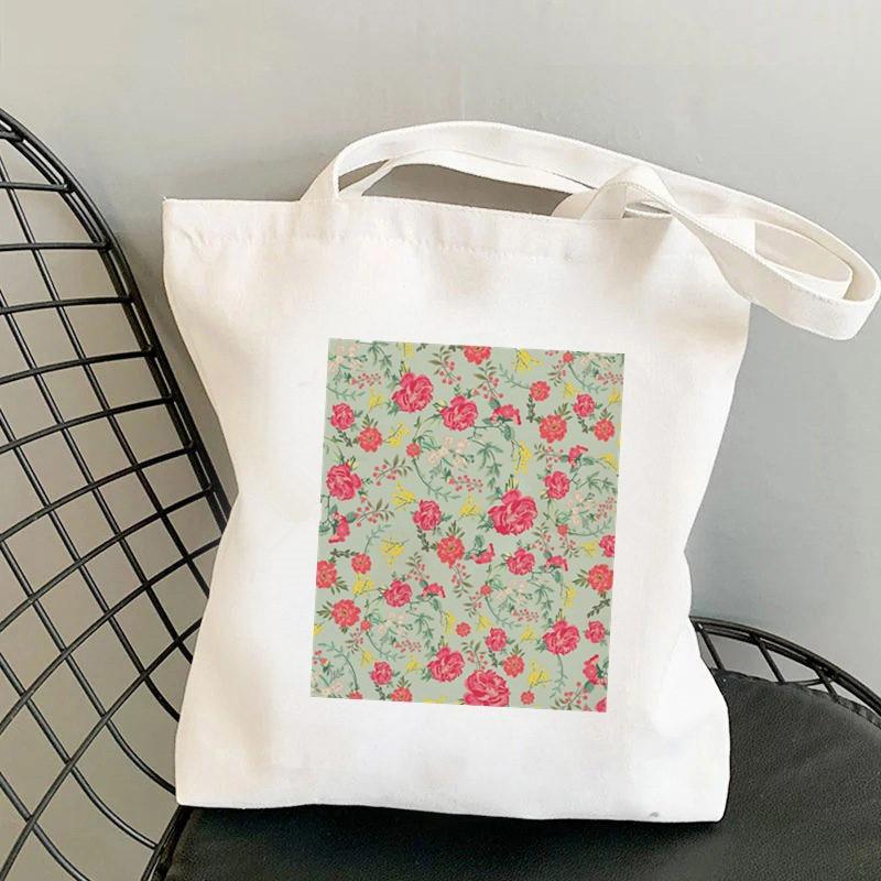 Floral Print Causal Canvas Bag Harajuku Women Shoulder Bags  Female Tote Handbag Large Capacity Shopper Handbag Fashion Handbags