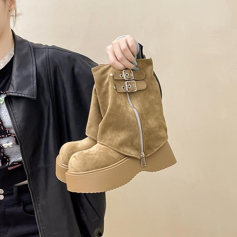 Retro Versatile Sleeve Thick Heel Thick Sole Women's Boots Autumn and Winter Europe and the United States Neutral Simple Fashion Boots Tide