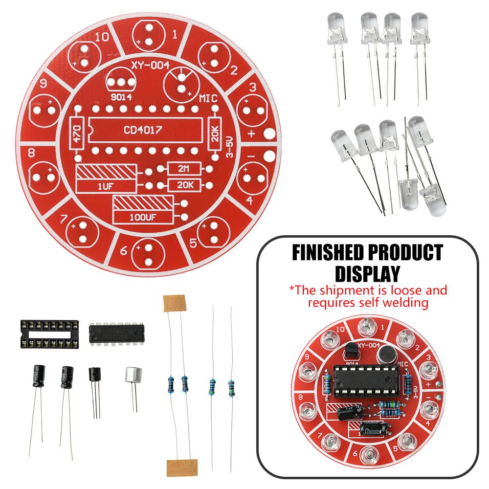 10 LED Colorful Flowing Light DIY Kit DC 3-5V Sound Control Rotating Light Electronic Soldering Practice Board Assemble Set