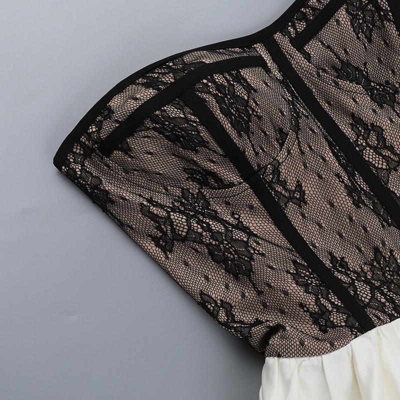 Spring Women's Fashion Is Sexy Slim-fit Lace Patchwork Contrast Color Top Dress