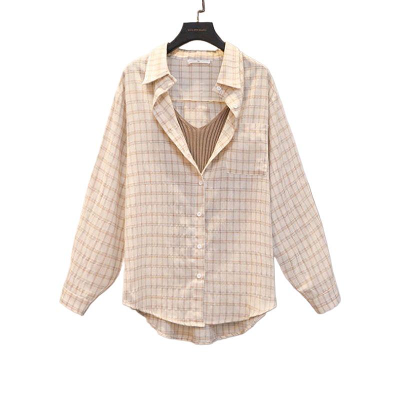 Chic Plaid Slimming Plus Size Summer Three-Piece Suit for Women