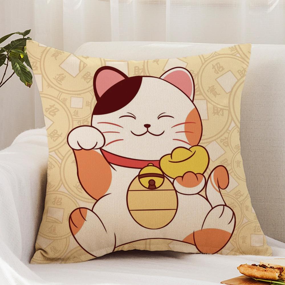 Neko Rich L-Luck Money Cat Cushion Cover Premium Comfort Reversible Pillow Cover - Dual - Use Design For Home & Car