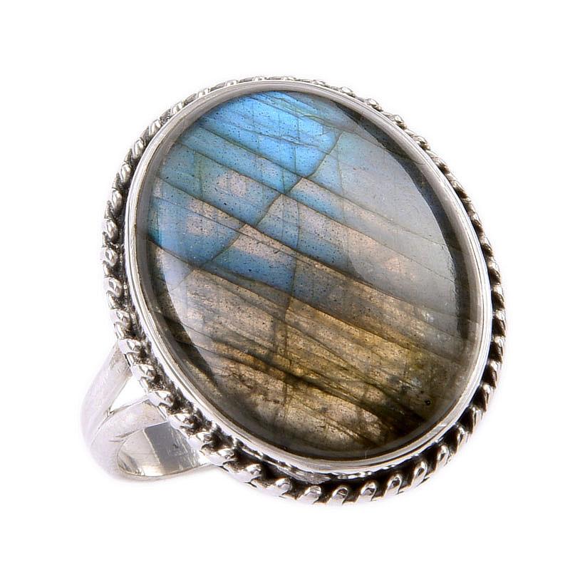 Natural Labradorite Gemstone 925 Solid Sterling Silver Jewelry Ring Size 9 H5m06