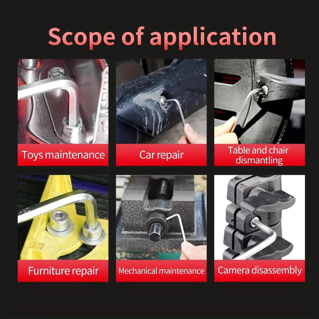 Pocket Portable 8-Piece Hexagonal Socket, L-Shaped Short Arm Size, Precise Anti Slip And Anti Slip Maintenance Wrench
