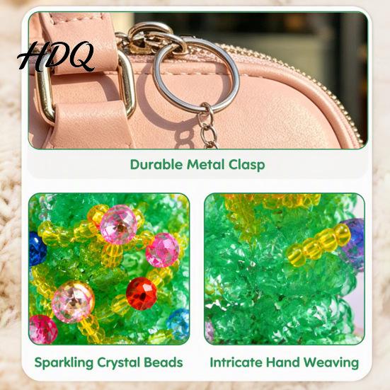 DIY Holiday Ornament Kit Christmas Tree Keychain Faux Crystal Beaded Xmas Pendant Decoration Hanging 3D Key Ring Charm Accessory for Home