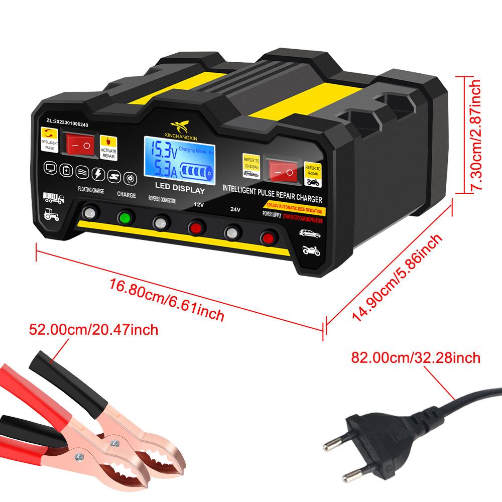 220W Intelligent Pulse Repair Battery Charger Fast Power EU Plug For Wet Dry Lead Acid Full Automatic Car Battery Charger 300AH LCD Display