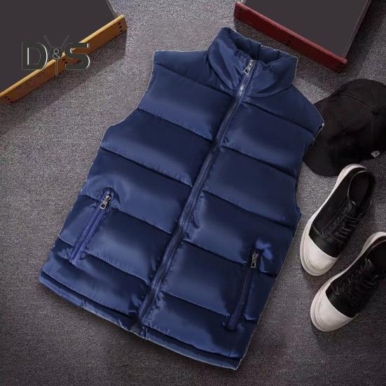 Men Waistcoat Stand Collar Sleeveless Vest Coat with Pockets Zipper Closure Warm Comfortable Down Waistcoat