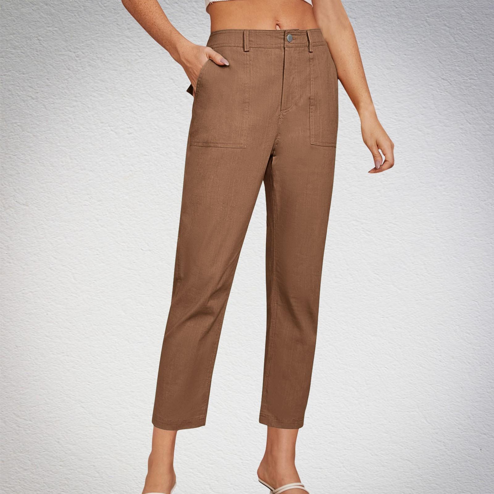 

Женские укороченные рабочие брюки с высокой талией, деловые повседневные зауженные брюки с карманами S коричневый