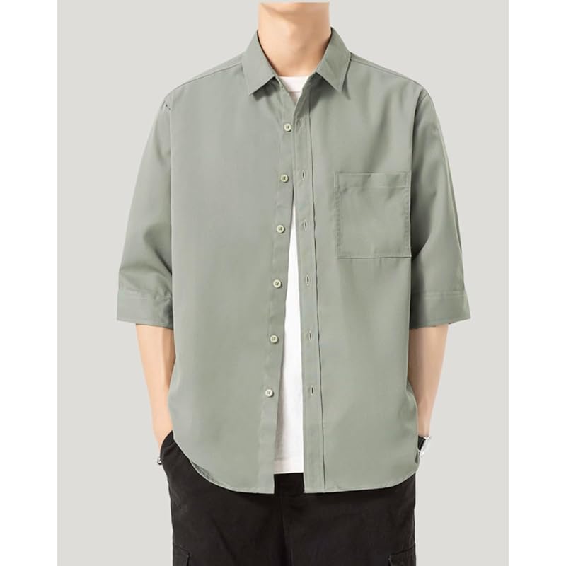 [foveitaa] Shirt 3/4 Sleeve Men's Summer Clothes Fashion Casual Big Size Button Down Business Commute Fashionable Design Comfortable Breathable Spring