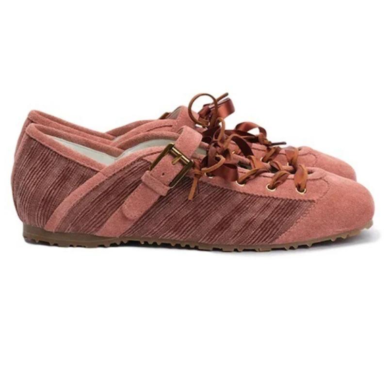 Fashion Brand Lace-up Ballet Flats Women Shoes Shallow Comfort Sporty Casual Shoes Female Buckle Fashion Designer Shoes Zapatos De Mujer