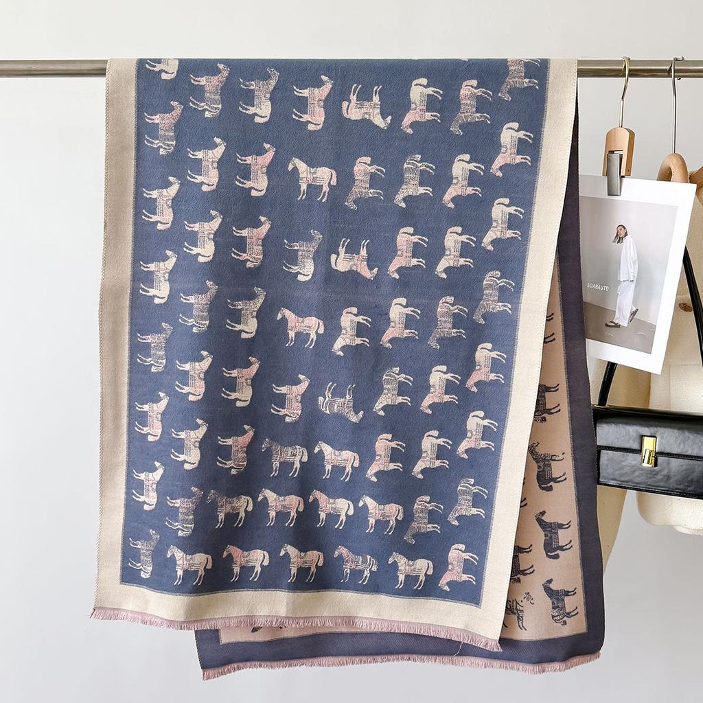 New Winter Cashmere Women Scarf Female Luxury Horse Print Scarves Long Bandana Women Fashion Shawl Wraps Foulard Poncho Pashmina