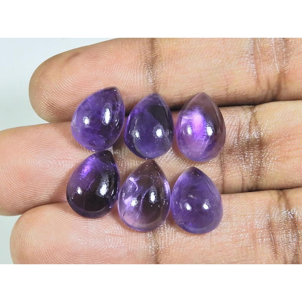 9X13MM Natural Amethst Ring Size Pear Cabochon Loose Gemstone 7Pcs Lot 35Cts A-418