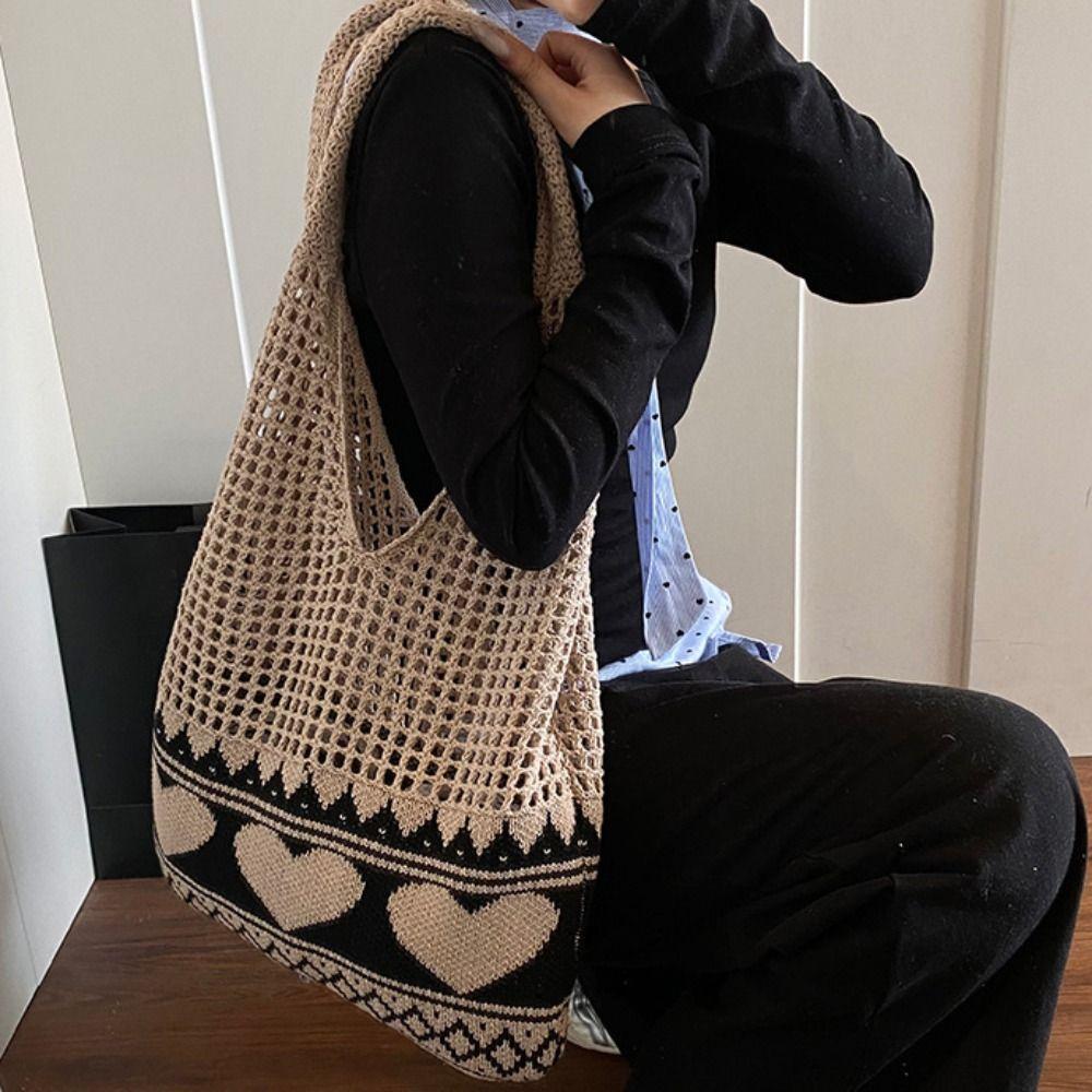 Boho Crochet Bag Leisure Weave Shoulder Bag Fashion Knitted Tote Bag Summer