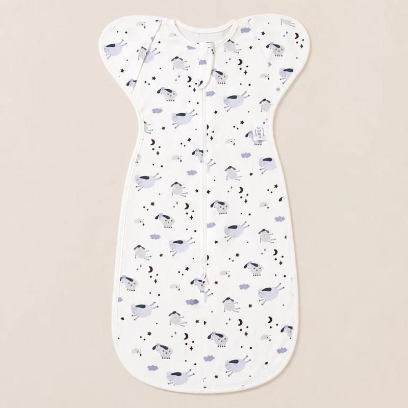 Baby Cotton Swaddle Blanket Newborn Sleep Sack Wrap Arms Up Design Stretchable Sleeves