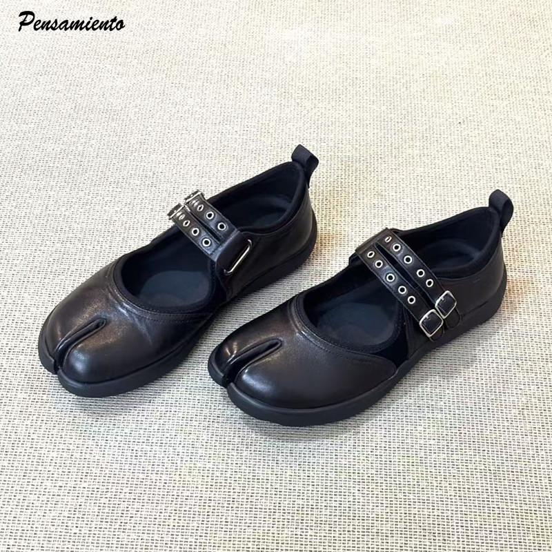 Fashion Shoes Cswo01 Women's Rivet Strap Buckle Split Toe Ballet Flats Spring Summer Casual Soft Soles Mary Janes Tabi Vulcanize Loafers Shoes Cm